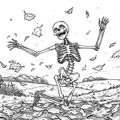 Scary Halloween coloring page with pumpkins, ghosts, bats and witches. Perfect for children and adults to enjoy.