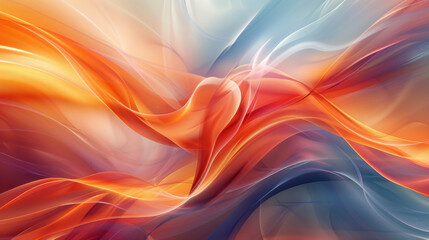 Dynamic abstract of silky waves in a vibrant clash of orange and blue, ideal for modern artistic backgrounds.
