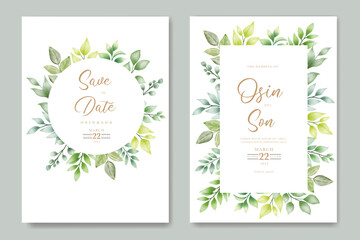 Set of elegant watercolor wedding invitation card template with greenery florals
