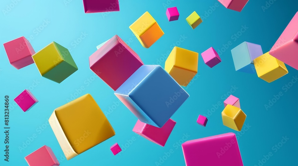 Poster vibrant 3d geometric shapes composition colorful cubes floating in space abstract render