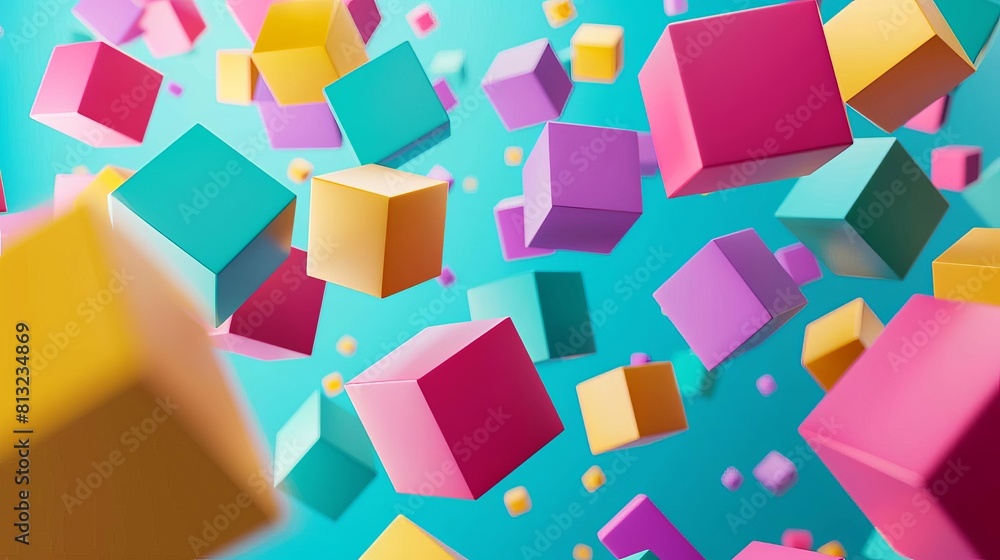 Aufkleber vibrant 3d geometric shapes composition colorful cubes floating in space abstract render
