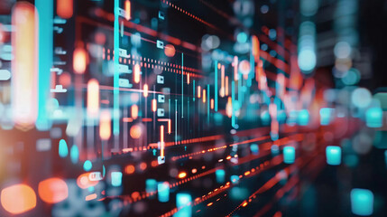 stock market chart on LED display showing the rise and fall indicator business graph charts of financial digital background