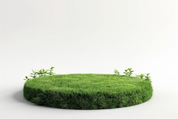 circular grass podium on white background green island floating platform 3d product display mockup