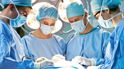 Medical team conducting surgery in modern hospital operating room for critical procedure