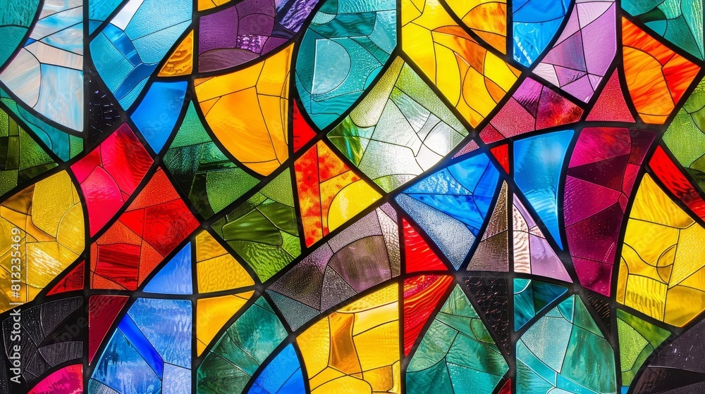 Poster vibrant stained glass window with abstract colorful geometric pattern background