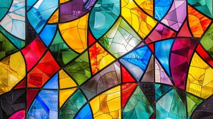 vibrant stained glass window with abstract colorful geometric pattern background