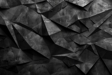 Black white dark gray abstract background. Geometric pattern shape. Line triangle polygon angle. Gradient. Shadow. Matte. 3d effect. Rough grain grungy. Design. Template. Presentation - generative ai