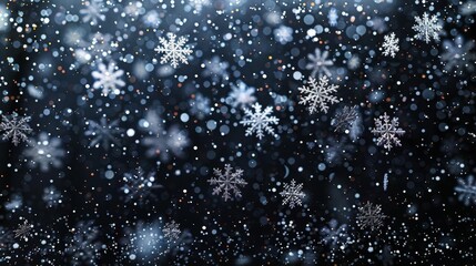 Fototapeta premium whimsical winter snowfall pattern on black background frosty holiday decoration overlay abstract textured wallpaper design