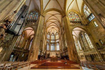 Interior nave and chapel of Regensburg Cathedral, also known as St. Peter's Cathedral, a gothic...