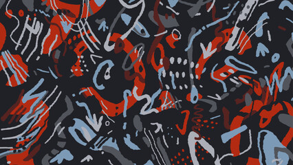 Abstract vector blue and red geometric background with random elements. Dynamic illustration