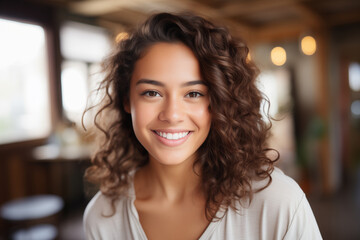 Obraz premium Smiling attractive hispanic young woman looking at the camera