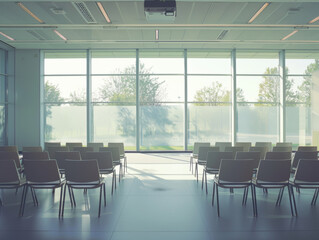 view of empty meeting room, a lot of windows - ai