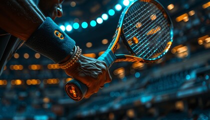 Intense focus  player s hands mastering racket grip for forehand shot in olympic sports