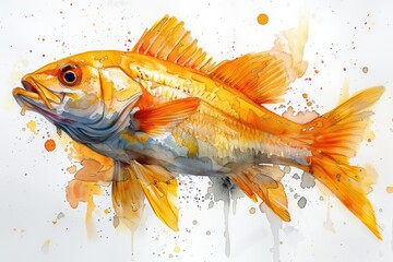 croaker fish watercolor draw in yellow on a white background
