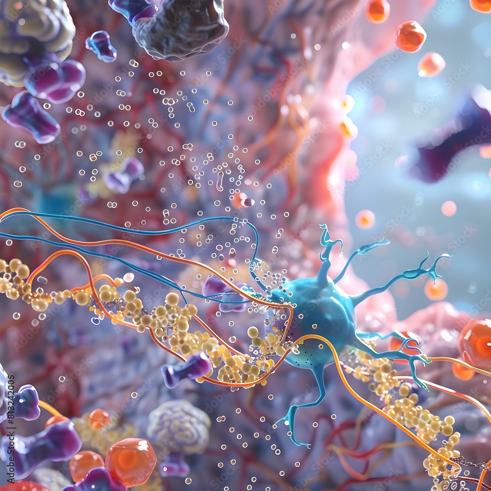 Poster visually captivating 3d of insulin s influence on neurotransmitter synthesis and release in the