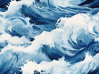ocean waves watercolor illustration, with its deep blue hues and swirling patterns evoking the serene beauty 