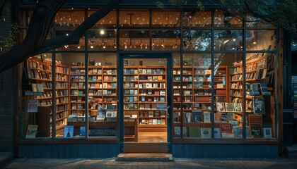 Imagine a bookstore window display featuring the latest releases from bestselling authors, enticing passersby to explore new literary worlds - obrazy, fototapety, plakaty