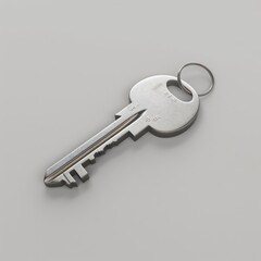 house key, metal chrome on a white background