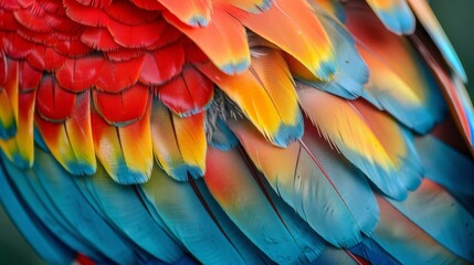 Fototapeta premium Imagine a closeup of a scarlet macaws vivid feathers, highlighting the intricate patterns and colors inside an aviary