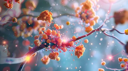 A 3D Rendered of Molecular Interactions Between Insulin and Neurotransmitter Receptors in the Brain