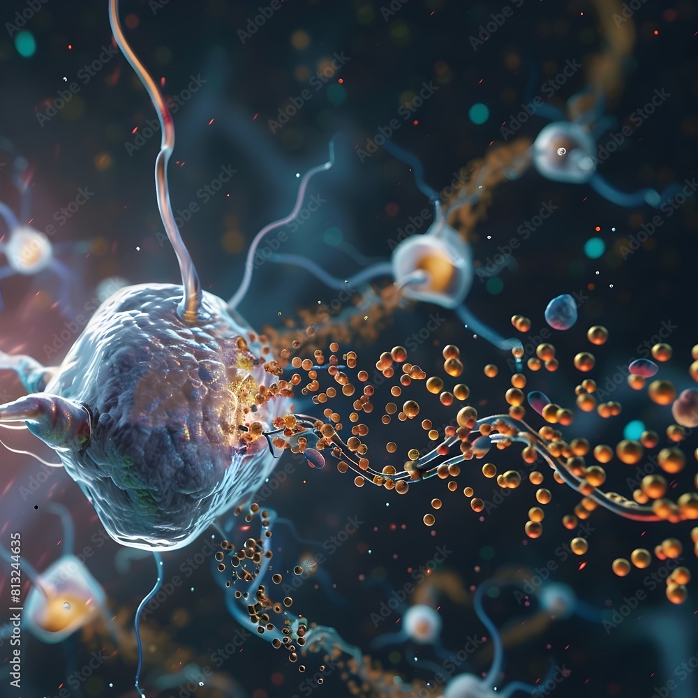 Poster visualizing insulin s impact on neuronal excitability and synaptic strength in a 3d rendered