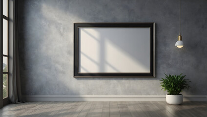 Blank poster with black frame on the wall in 3d style. illustration generative ai.