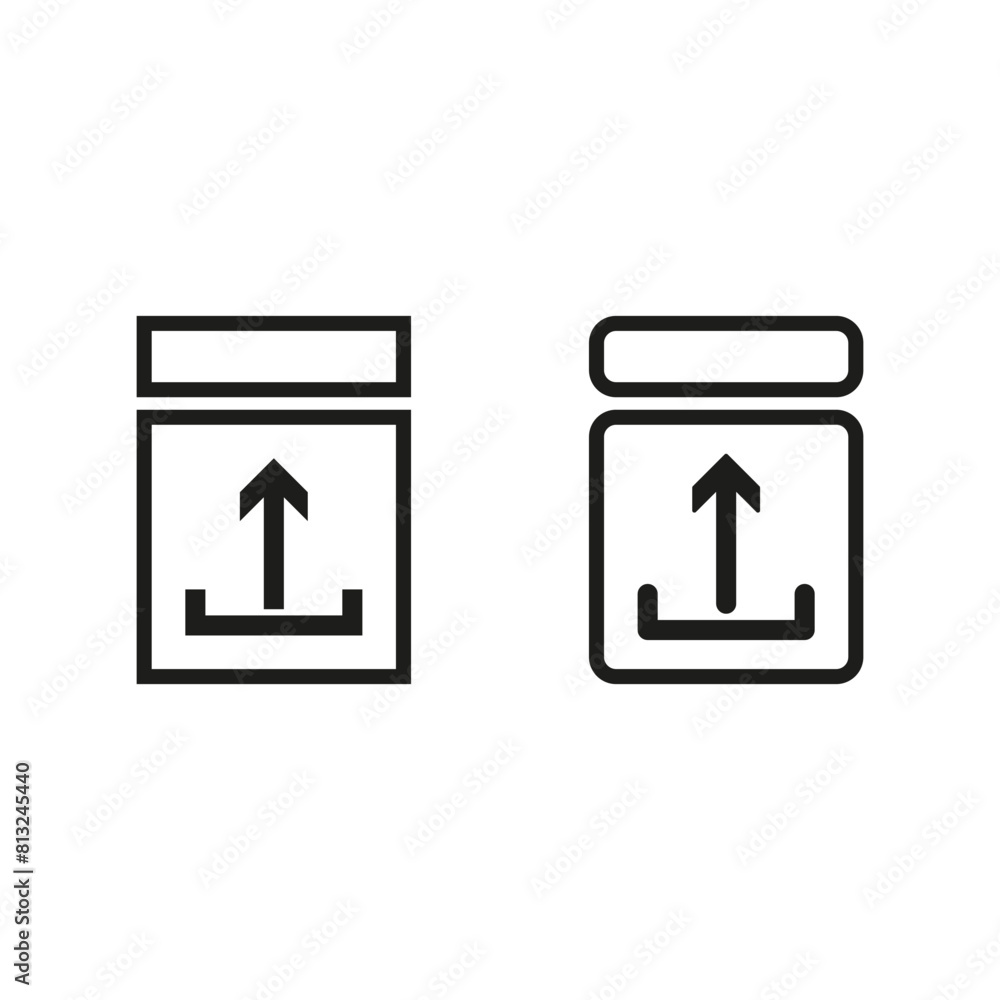 Poster vector upload icons set. modern file transfer symbols. simple black and white design. arrow in box s