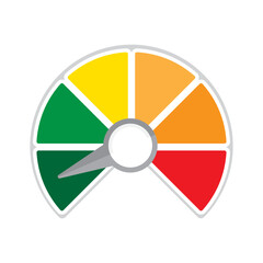 Colorful gauge icon. Performance indicator. Vector speedometer illustration. Multicolor meter.