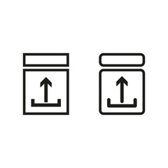 Vector upload icons set. Modern file transfer symbols. Simple black and white design. Arrow in box sign.