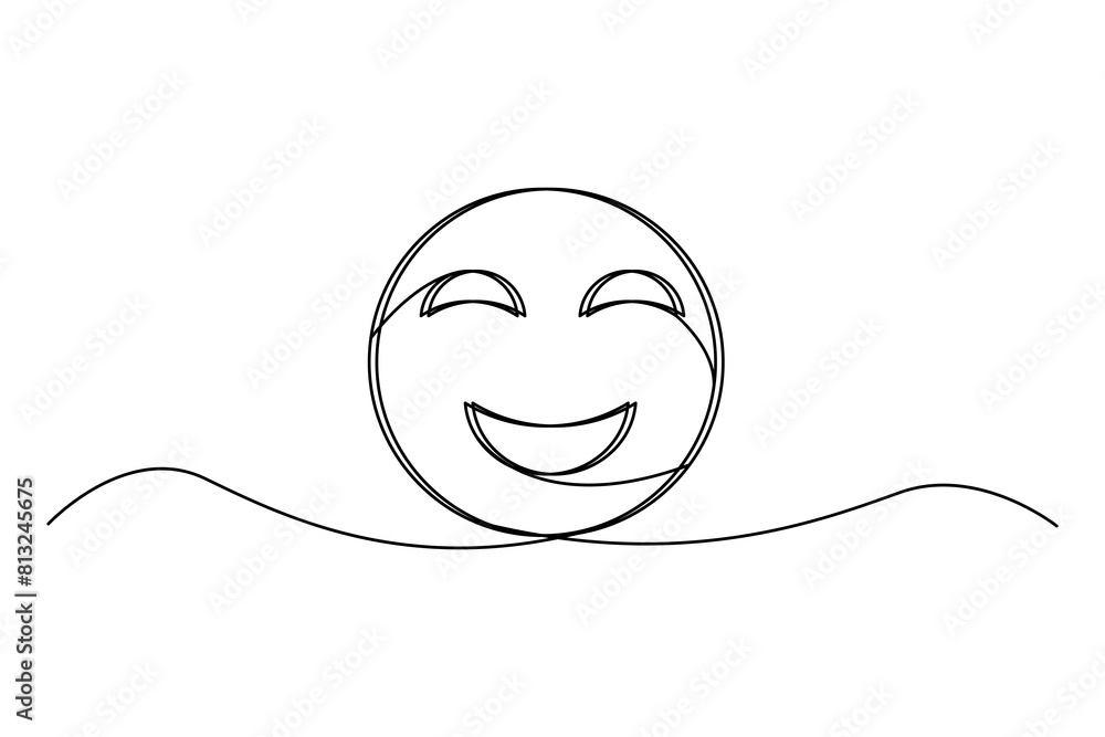 Poster minimalist illustration of a smiling face drawn with a single line, featuring a simple and clean des