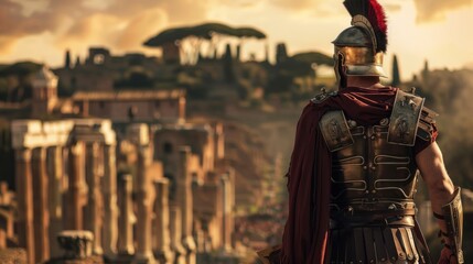 Fototapeta premium ancient roman soldier observing the city