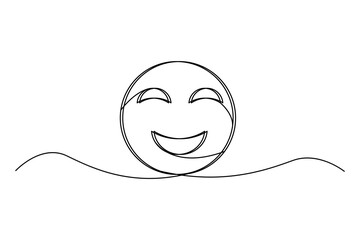 Minimalist illustration of a smiling face drawn with a single line, featuring a simple and clean design.