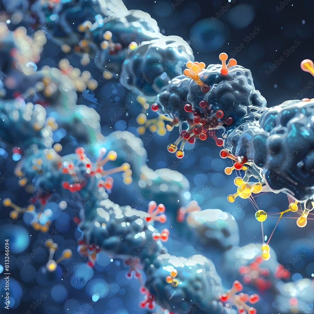 Poster detailed 3d rendering of the insulin molecule highlighting its primary and secondary structure