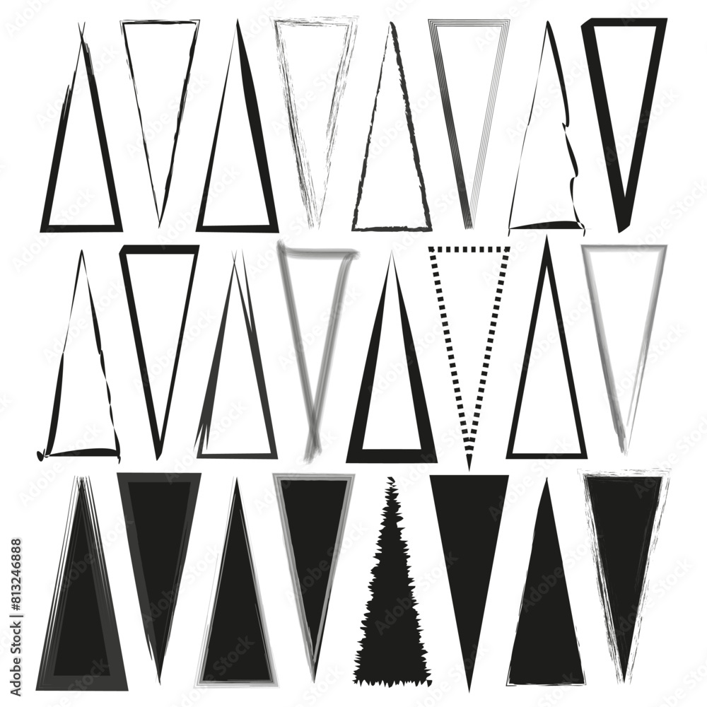 Aufkleber triangular forms vector variety. black and white triangle set. different styles and strokes.