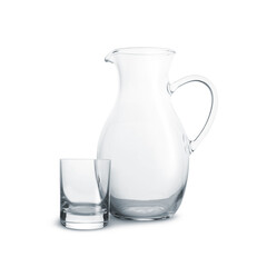 Empty glass and jug isolated on white