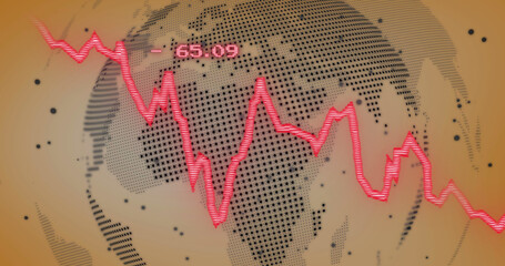 Image of financial data processing over globe