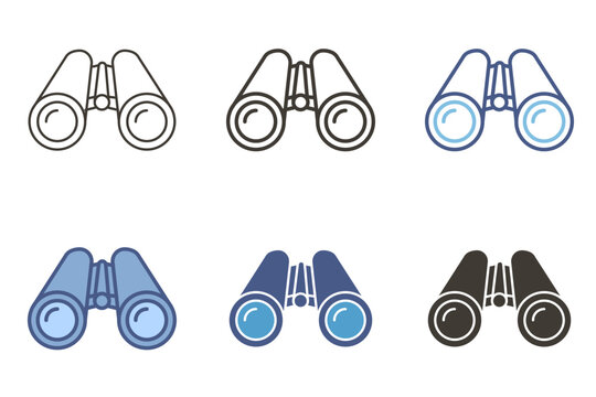Binocular icon. Vector graphic elements in flat, outline, filled, unfilled, color. Binoculars vision zoom object