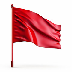 A vibrant red flag stands alone against a stark white backdrop, Ai Generated