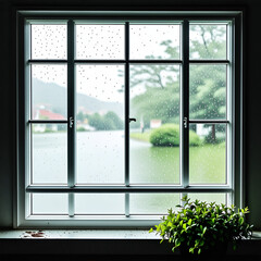 Fototapeta premium rainy window, house, door, architecture, home, wall,frame 