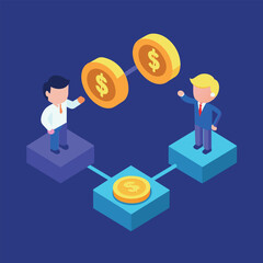 Isometric Exchanging Between Dollar Coin and Bitcoin stock illustration