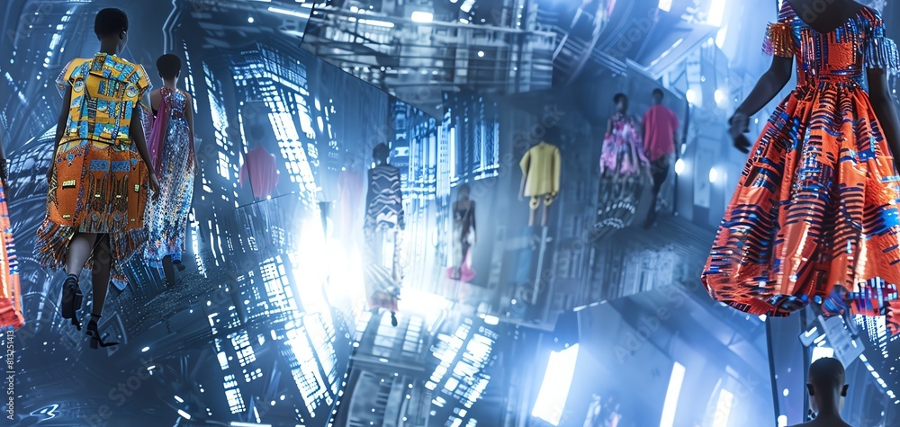 Poster capture a futuristic runway show from a worms-eye view