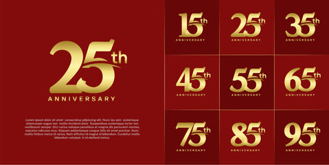 Set of Anniversary Logotype with swoosh, golden color can be use for special day celebration