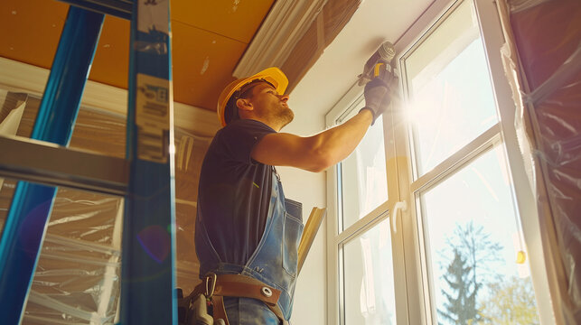 Professional Handyman Installing Window