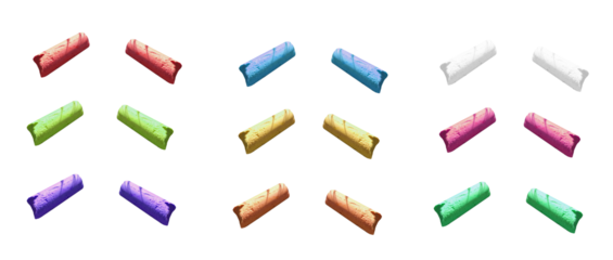 Colored chalk in writing position on the blackboard - on isolated transparent background.