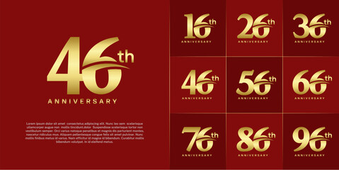 Set of Anniversary Logotype with swoosh, golden color can be use for special day celebration