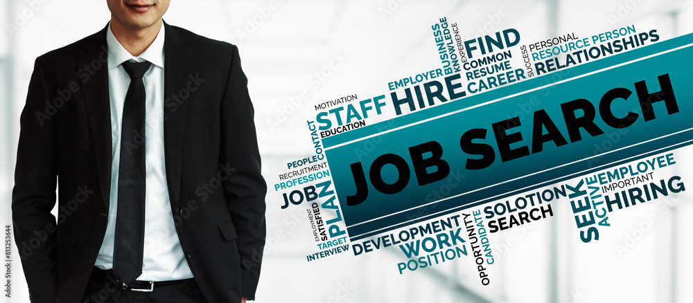Poster human resources recruitment and people networking concept. modern graphic interface showing professi