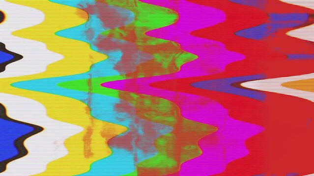 Television screen with color bars and strong glitch and static effects