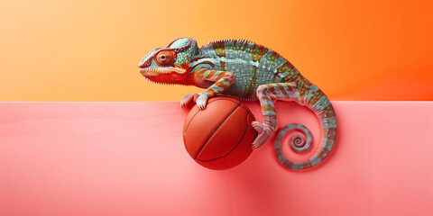Chameleon with a basketball 