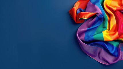 Obraz premium Vibrant rainbow-colored cloth on blue background, symbolizing LGBTQ+ pride