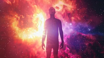 Fototapeta premium Astral body silhouette against abstract space backdrop embodies esoteric spirituality, Ai Generated